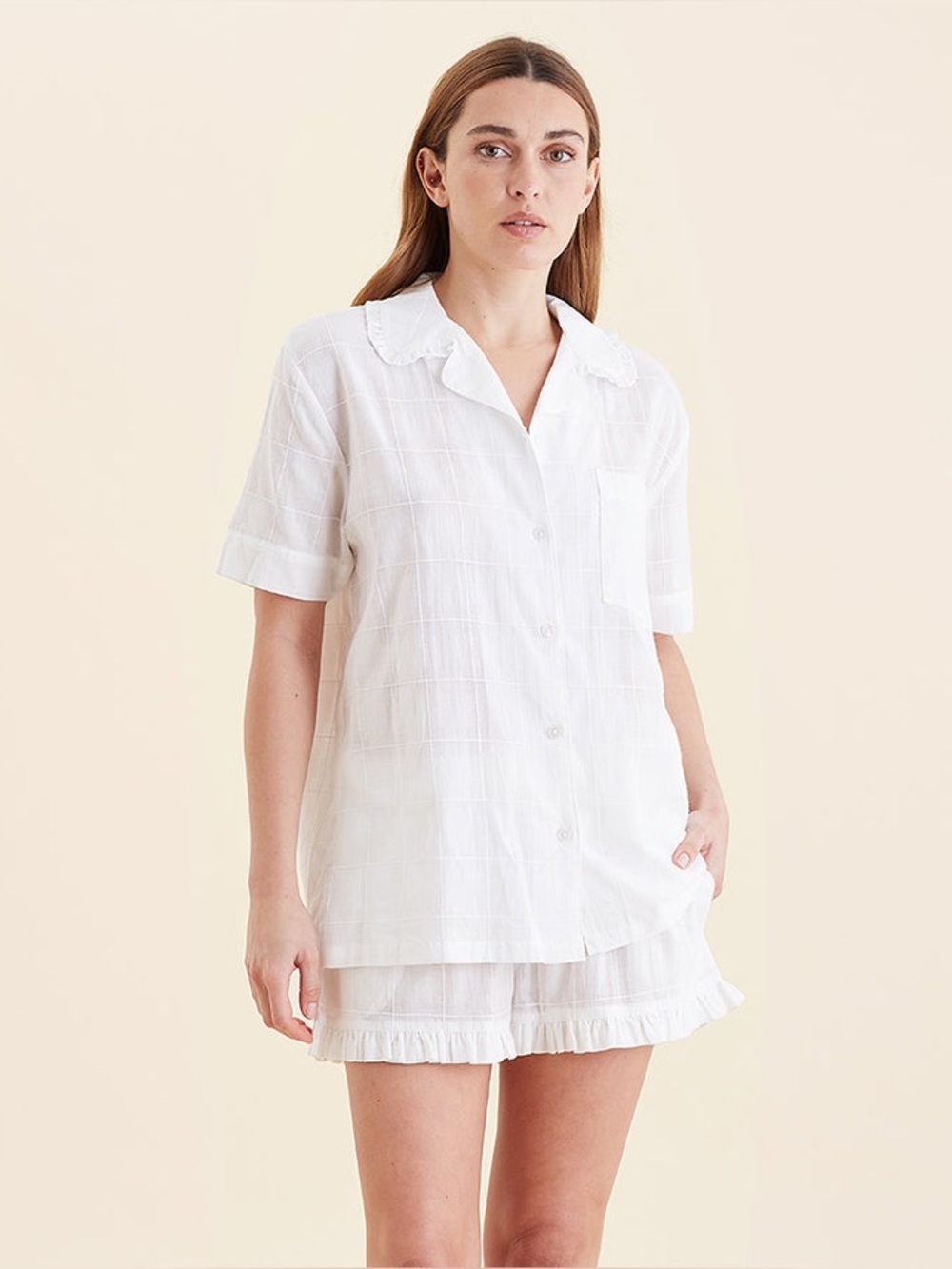 NWT Papinelle Ivy Organic Cotton Frill Short Sleeve Boxer PJ Set Sz S